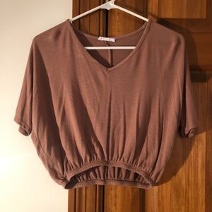 Mady & Nell V neck Clinched Crop Top Short Sleeve